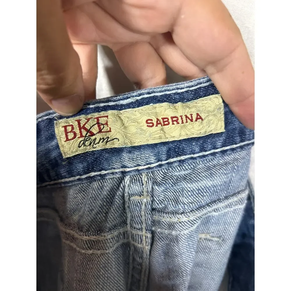 BKE Jeans 31x31.5 Sabrina Low Rise Flare Vintage Y2K Distressed Blue Denim